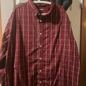 KingSize Men's Burgundy Plaid Casual Shirt